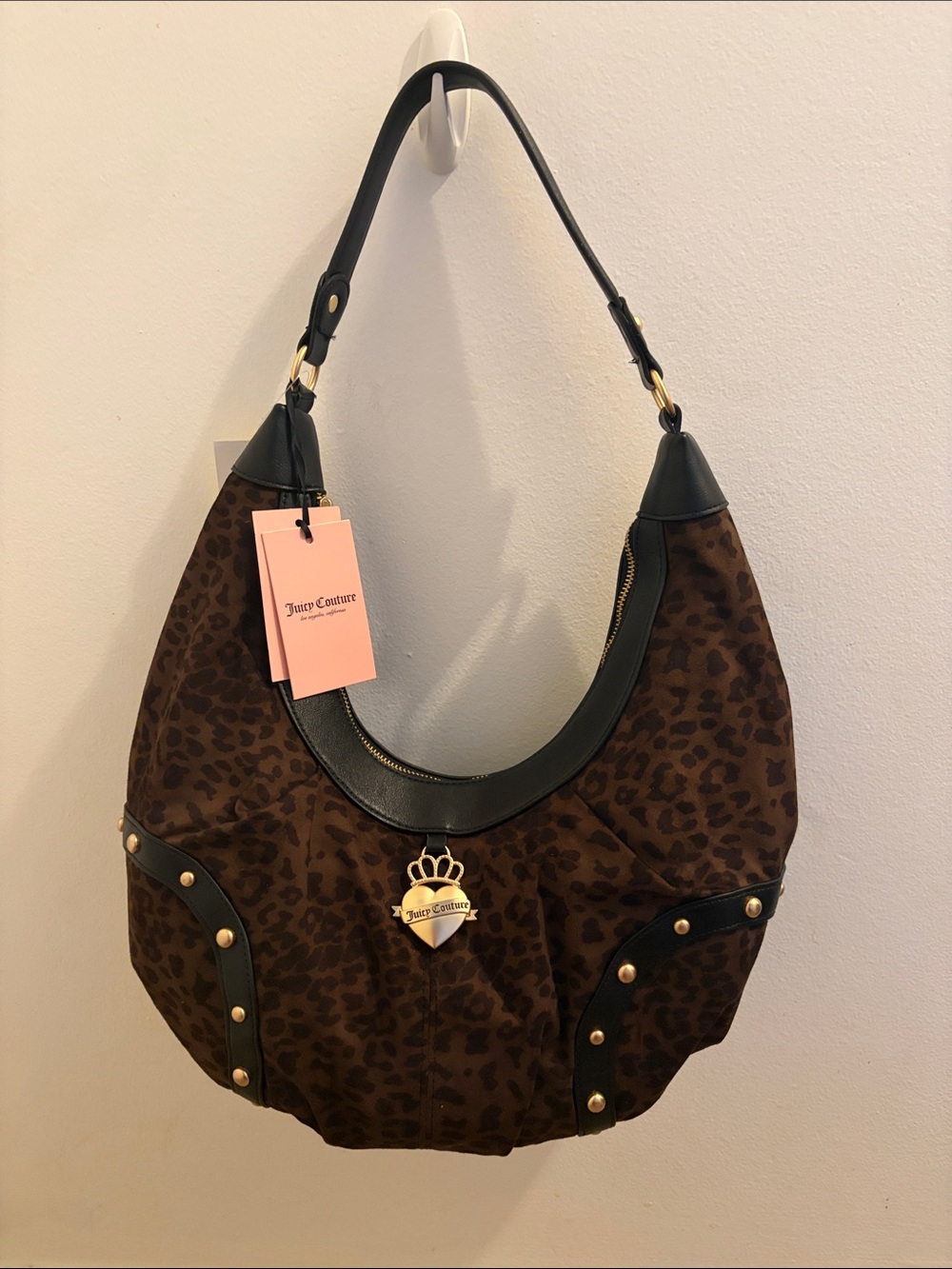 Juicy Couture Brown Leopard Print Hobo with Black Trim